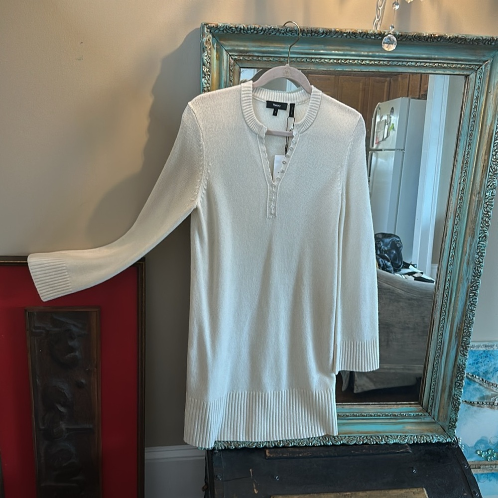 Theory Henley, cashmere cream knit dress, S